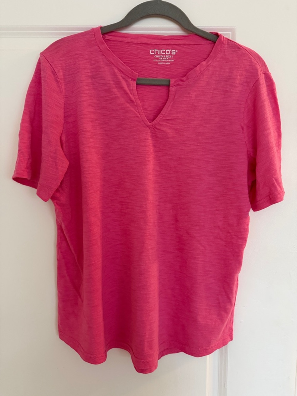 Chico's Hot Pink Short Sleeve Notch-Neck Tee